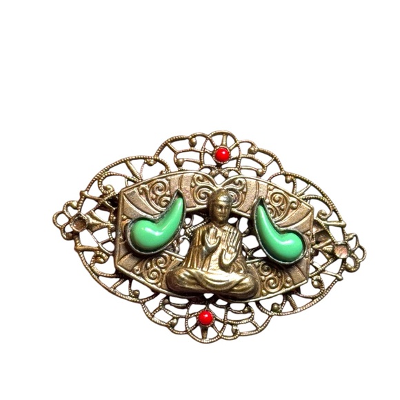 Vintage Czech Oval Gablonz unsigned Buddha brooch Max Neiger style - Picture 3 of 4